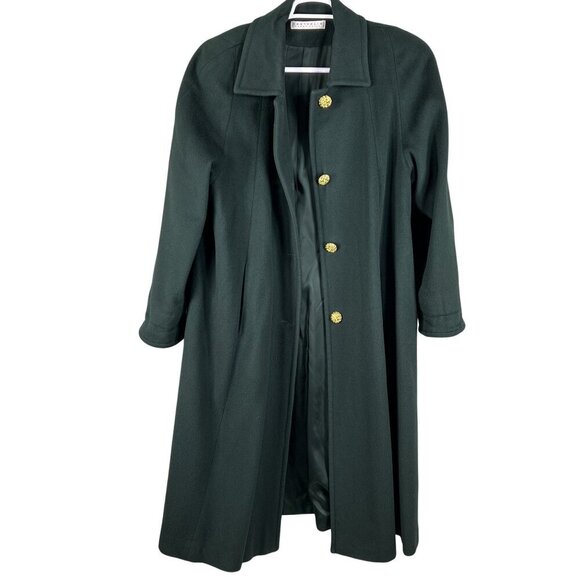 Portfolio Perry Ellis 14 Long Hunter Green Wool Coat Gold Buttons Quiet Luxury - Picture 5 of 16